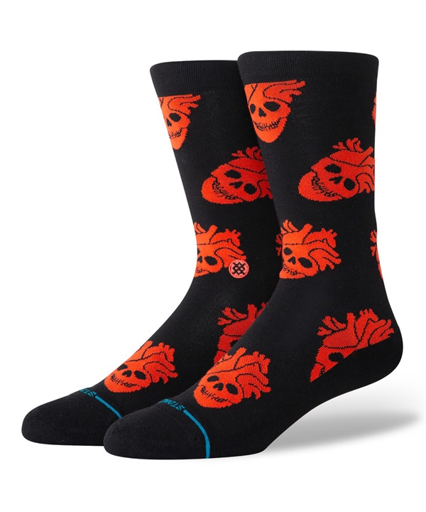 STANCE スタンス ソックス 靴下 STRANGE LOVE コラボモデル FALLIN IN SKULL CREW A545A25FAL#BLK(BLACK-L)