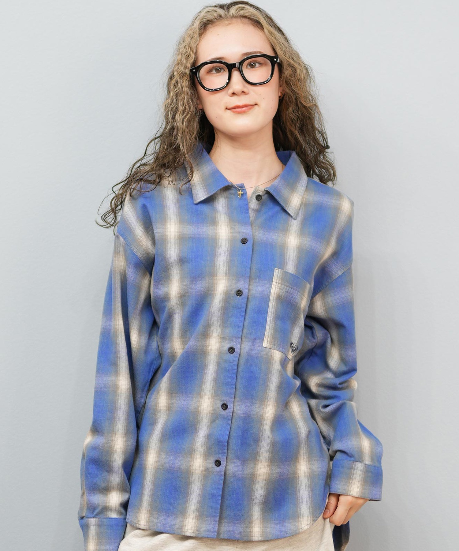 ROXY ロキシー 長袖 シャツ レディース チェック ロゴ LOOK UP シャツ RSH254045(BLU-M)