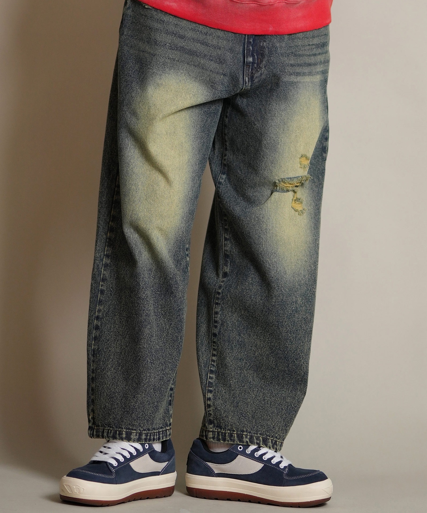 THRASHER スラッシャー ロングパンツ メンズ デニム パンツ Gパン 古着風 ウォッシュ加工 ダメージ加工 ヴィンテージ加工 254TH1LP140(NVY-M)
