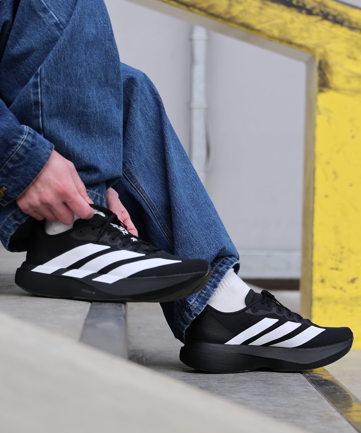 adidas アディダス アディゼロ エボ エスエル ウーブン JR4728 シューズ スニーカー ライフスタイル メンズ(BK/WT-26.0cm)