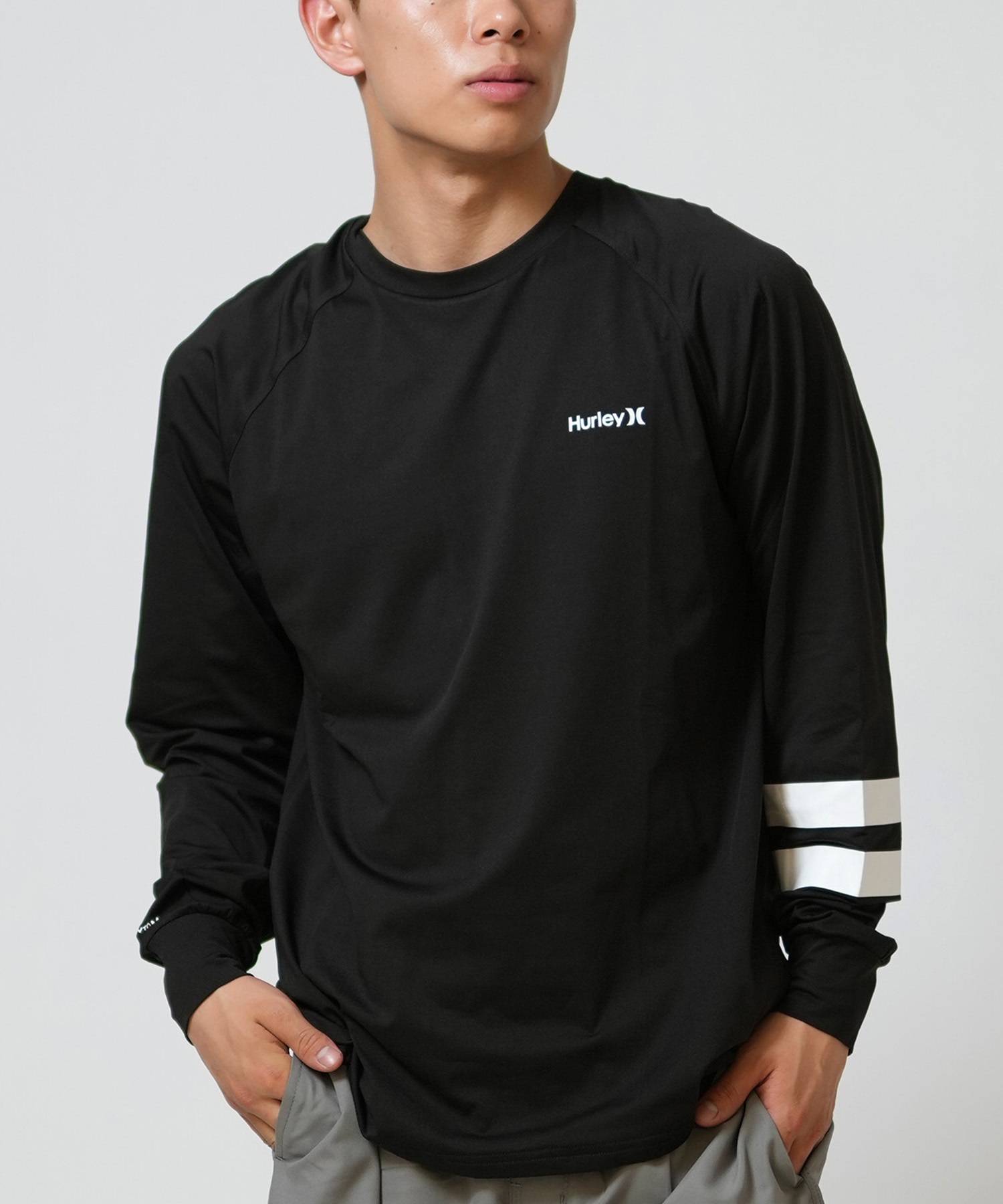 Hurley ハーレー 水着 ラッシュガード 長袖 Tシャツ ロンT メンズ UVカット ストレッチ 疎水性 抗菌防臭 水陸両用 MALS26106P(BLK-M)