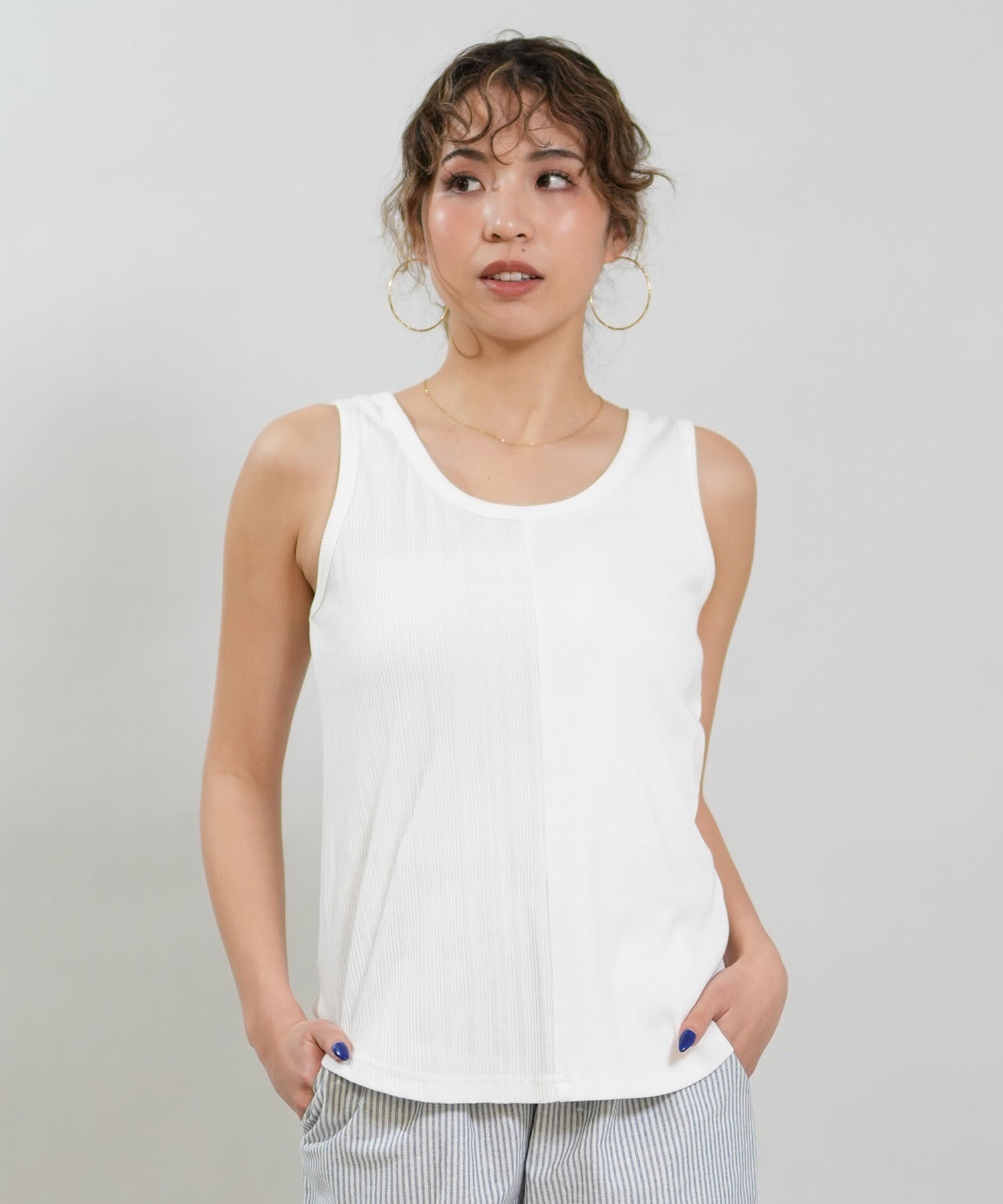 RIKKA FEMME リッカファム タンクトップ レディース リブ 切り替え RF6S-2302(WHT-FREE)