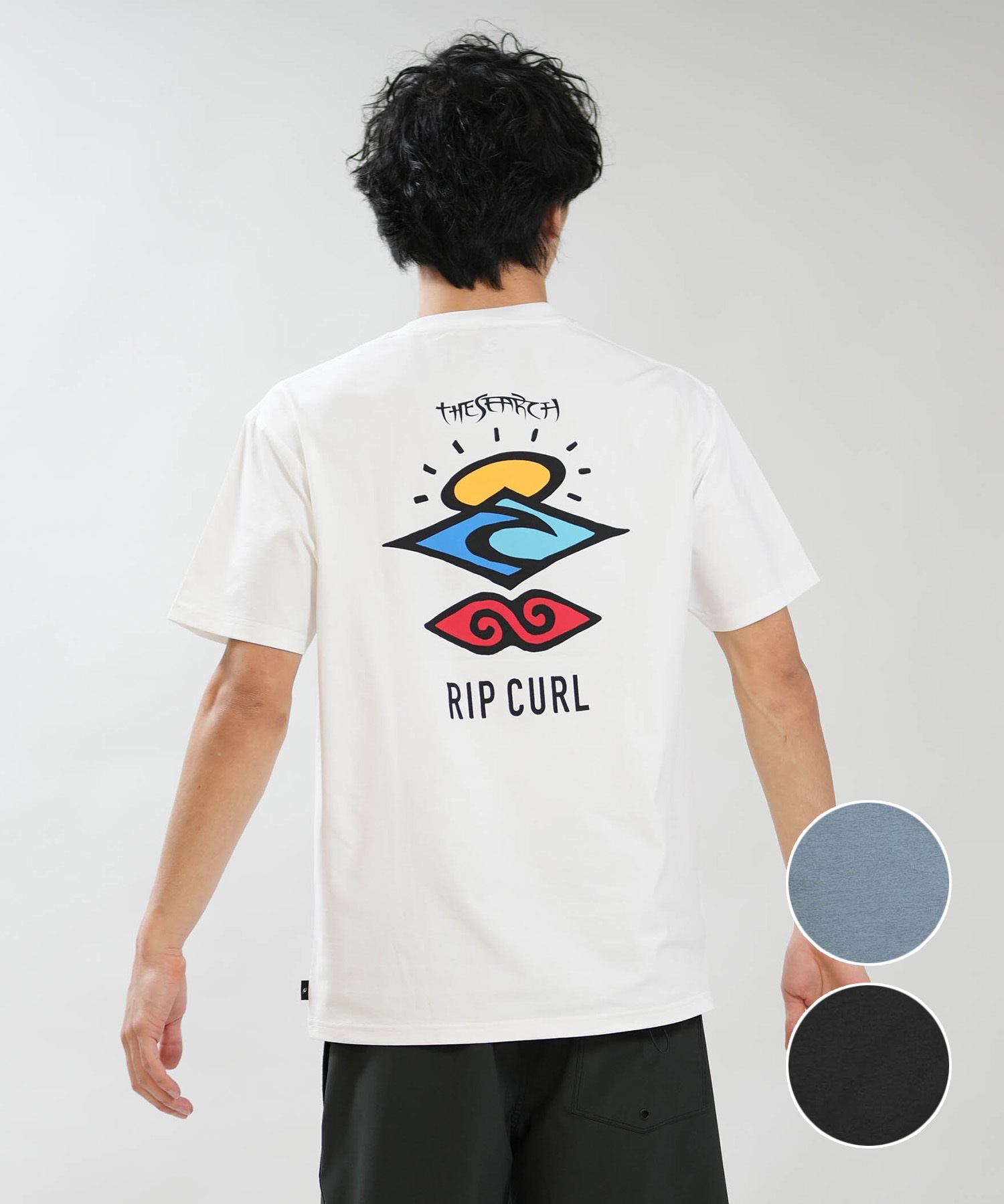RIP CURL リップカール 半袖 Tシャツ メンズ UVカット SEARCH ICON RASH RCM6S-4303(BLK-M)
