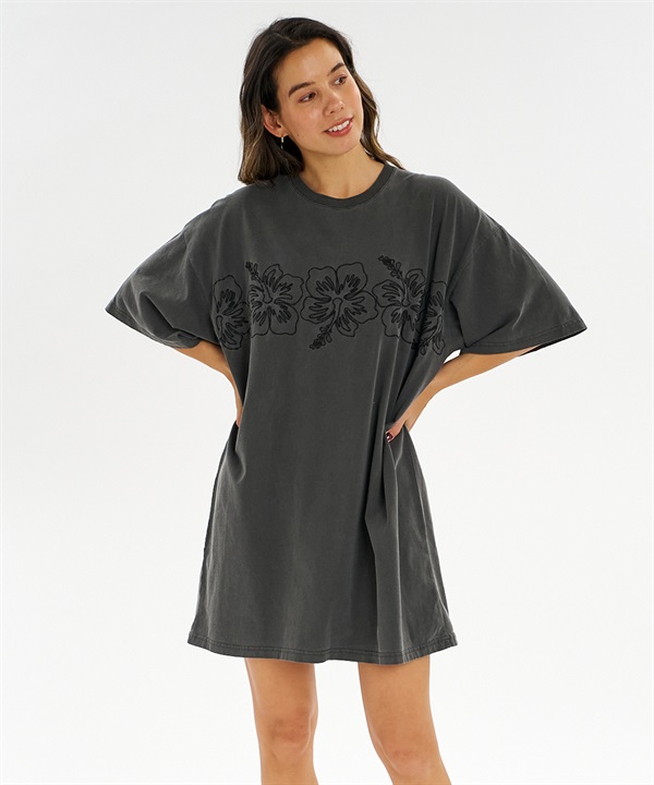 ROXY ロキシー ワンピース レディース 半袖 Tシャツワンピ ハイビスカス 刺しゅう BREAK LINE DRESS RDR262639M