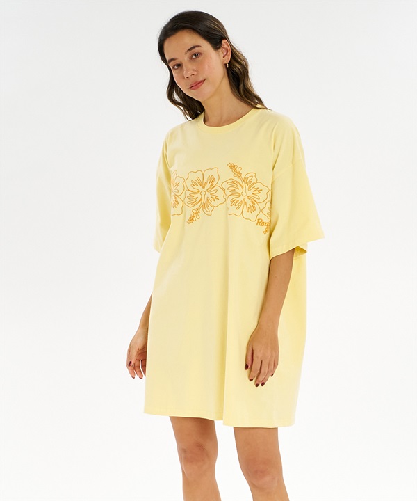 ROXY ロキシー ワンピース レディース 半袖 Tシャツワンピ ハイビスカス 刺しゅう BREAK LINE DRESS RDR262639M