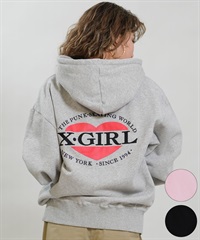 X-GIRL エックスガール ジップアップ パーカー レディース オーバーサイズ HEART LG ZIP SWT HD 105254012028(BLACK-S)