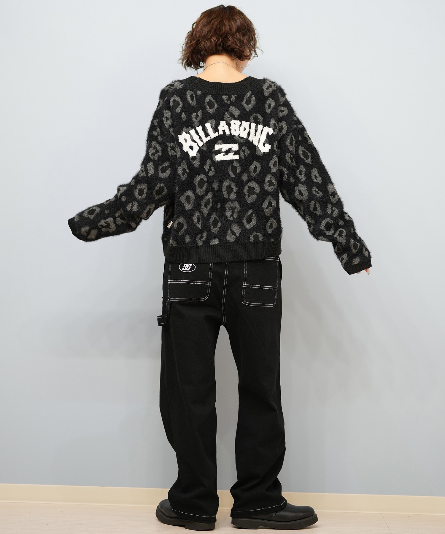 BILLABONG ビラボン ニット セーター カーディガン レディース ヒョウ柄 レオパード柄 バックプリント BF014-U05 ムラサキスポーツ限定(BLK-M)