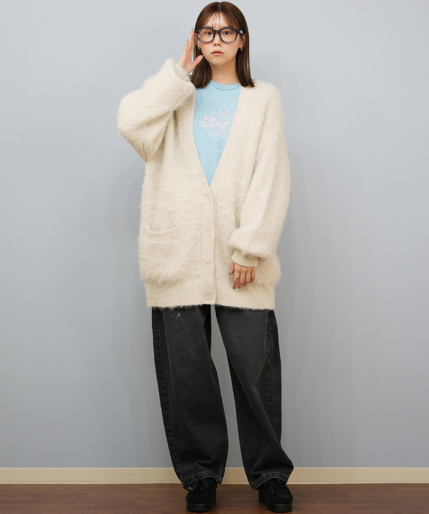 ROXY ロキシー ニット セーター カーディガン レディース ロング シンプル ロゴ MY HEART ウィメンズ カーディガン RSR254602T(BLK-M)