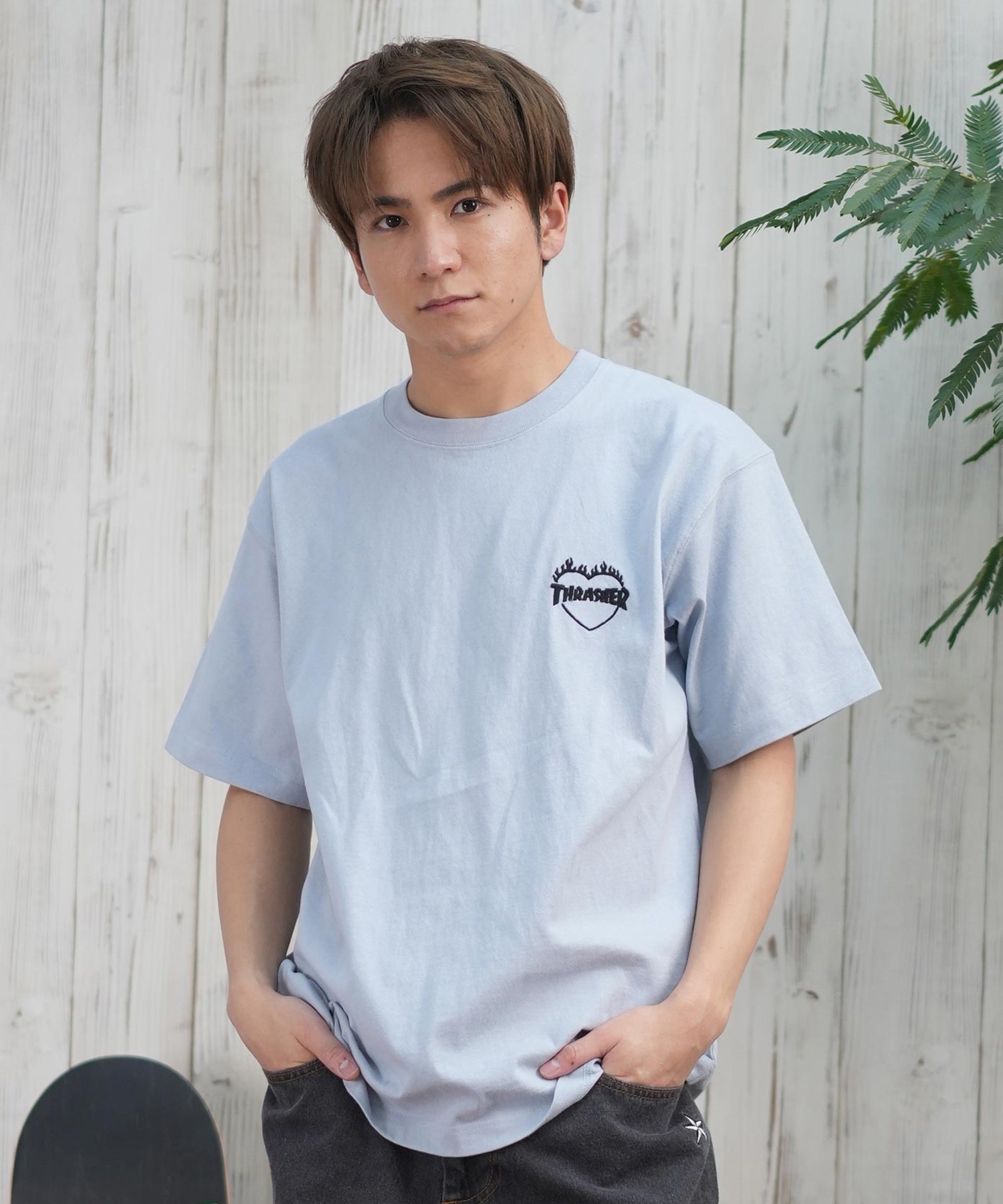 THRASHER スラッシャー 半袖 Tシャツ メンズ フロント刺繍 オーバーサイズ 252TH1ST040 ムラサキスポーツ限定(WHT-S)