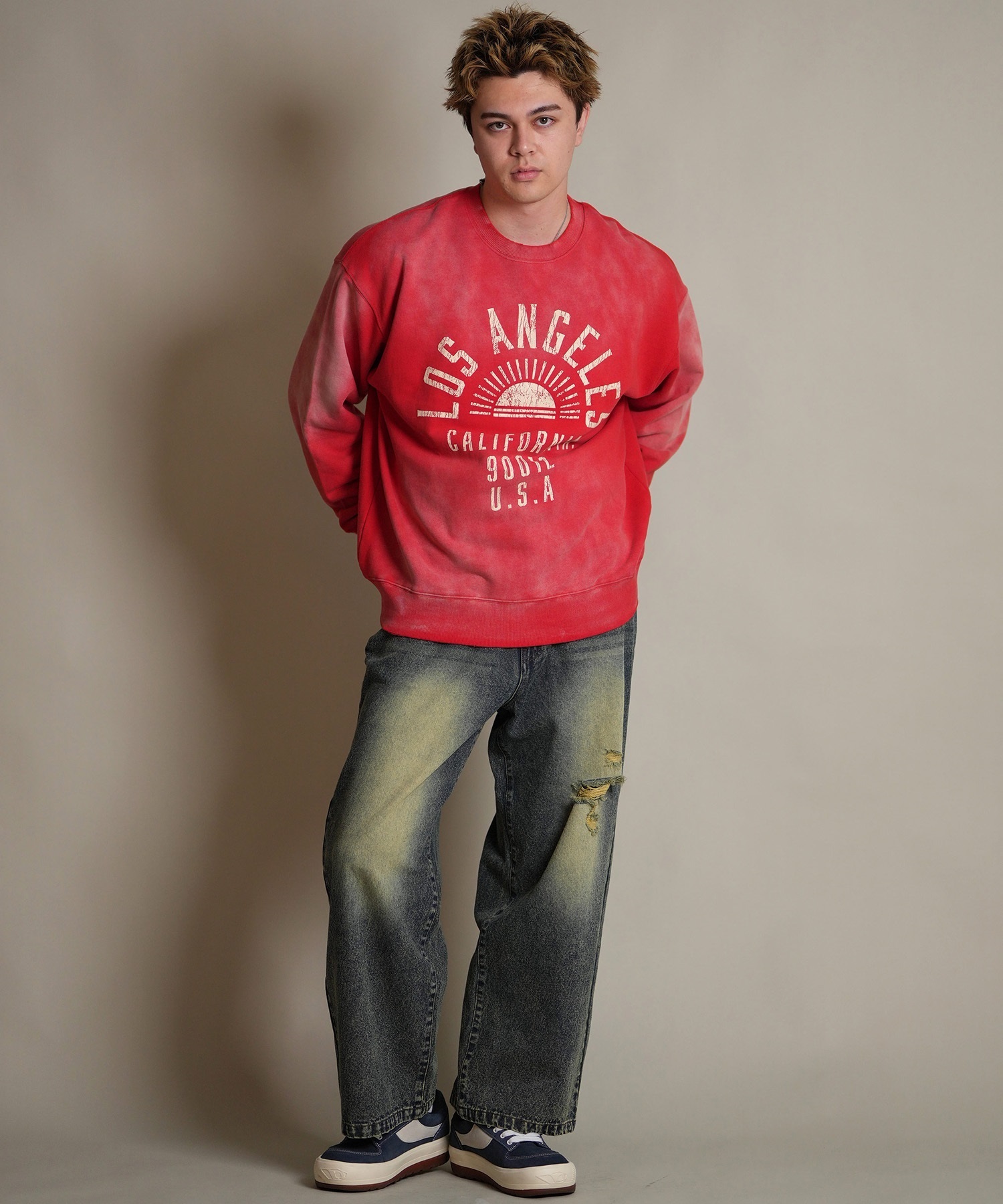 THRASHER スラッシャー ロングパンツ メンズ デニム パンツ Gパン 古着風 ウォッシュ加工 ダメージ加工 ヴィンテージ加工 254TH1LP140(BLK-M)