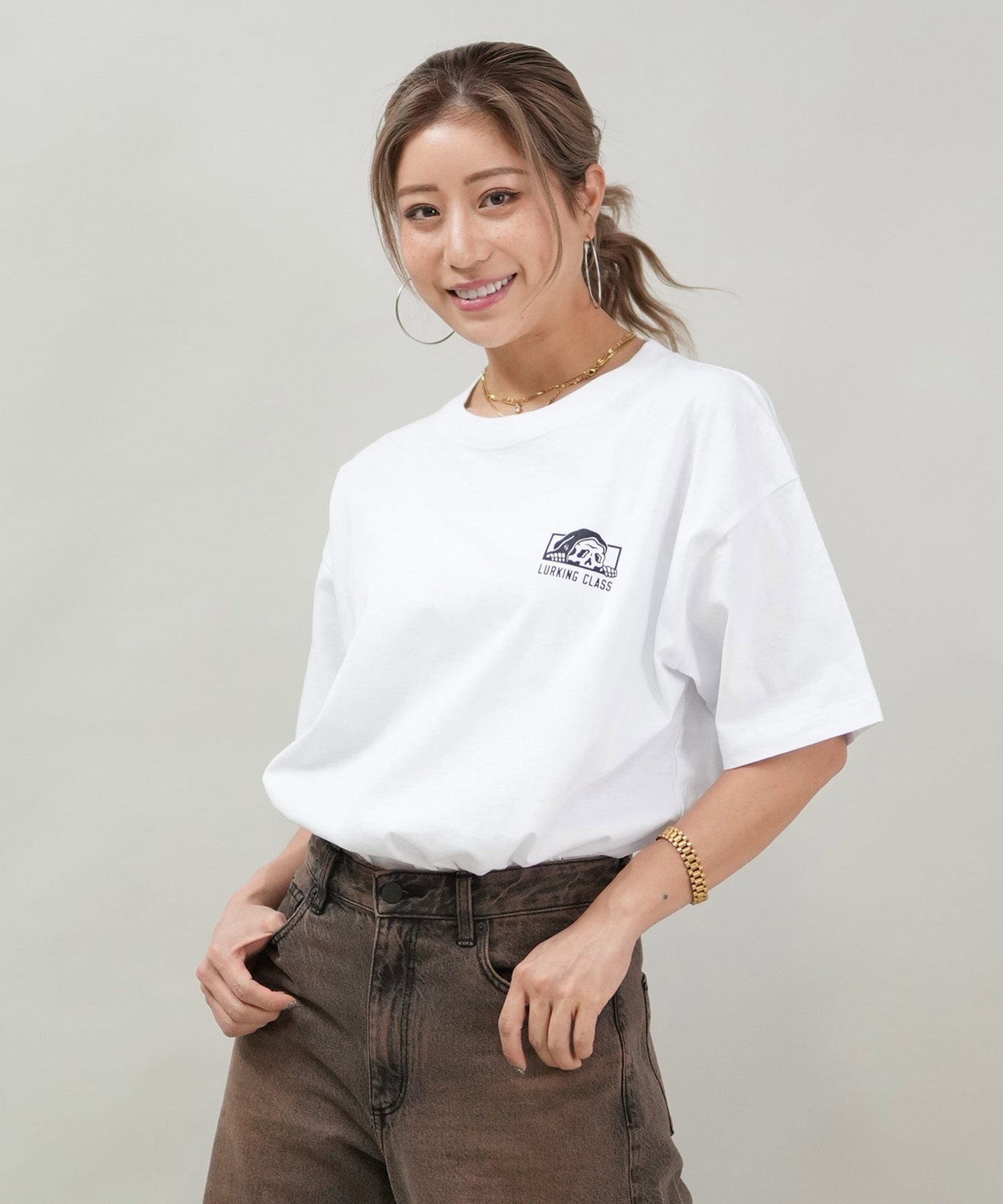 LURKING CLASS ラーキングクラス 半袖 Tシャツ レディース オーバーサイズ ユニセックス ST25STM01W ムラサキスポーツ限定(BLACK-M)