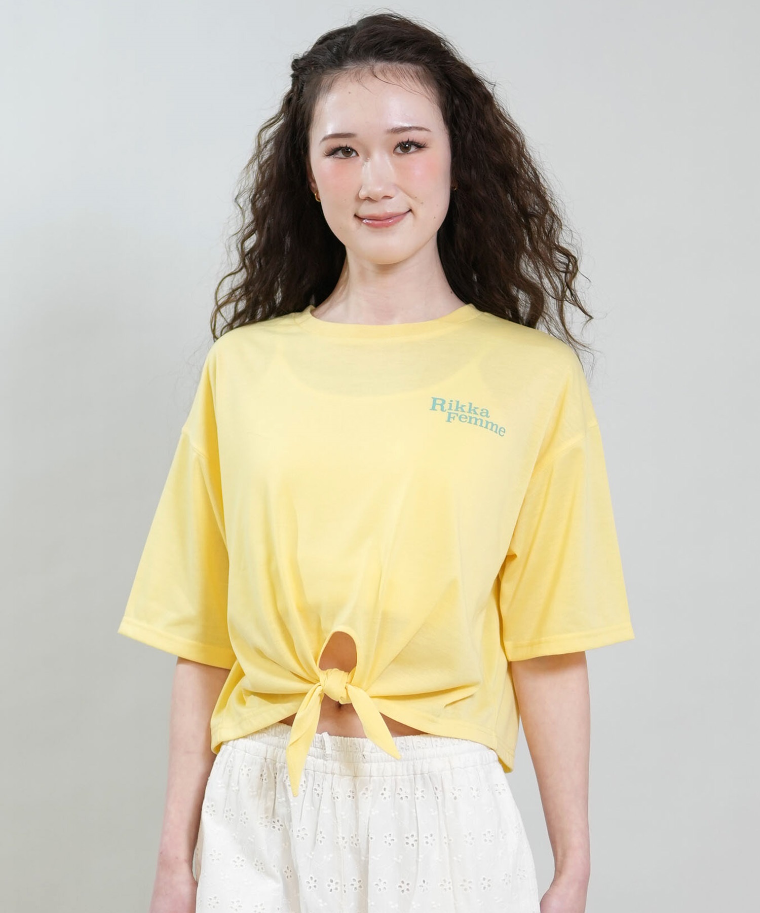 RIKKA FEMME リッカファム 半袖 Tシャツ レディース バックプリント 結びデザイン 吸水速乾 UVカット RF6S-2103(WHT-FREE)