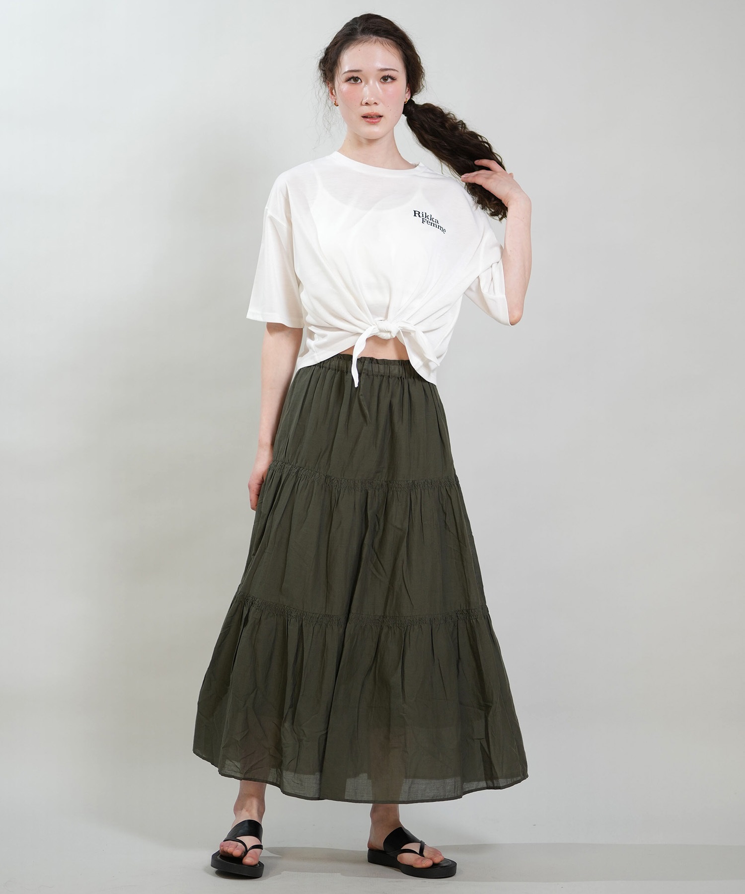 RIKKA FEMME リッカファム 半袖 Tシャツ レディース バックプリント 結びデザイン 吸水速乾 UVカット RF6S-2103(WHT-FREE)