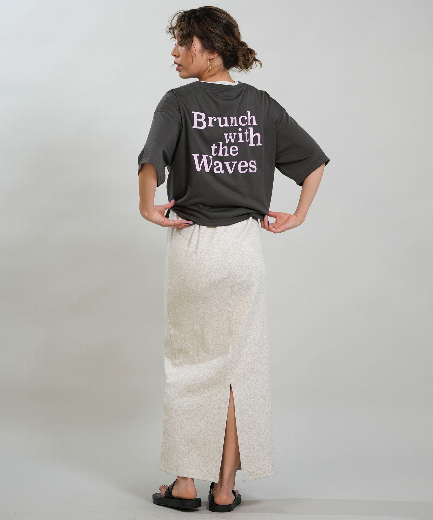 RIKKA FEMME リッカファム 半袖 Tシャツ レディース バックプリント 結びデザイン 吸水速乾 UVカット RF6S-2103(WHT-FREE)