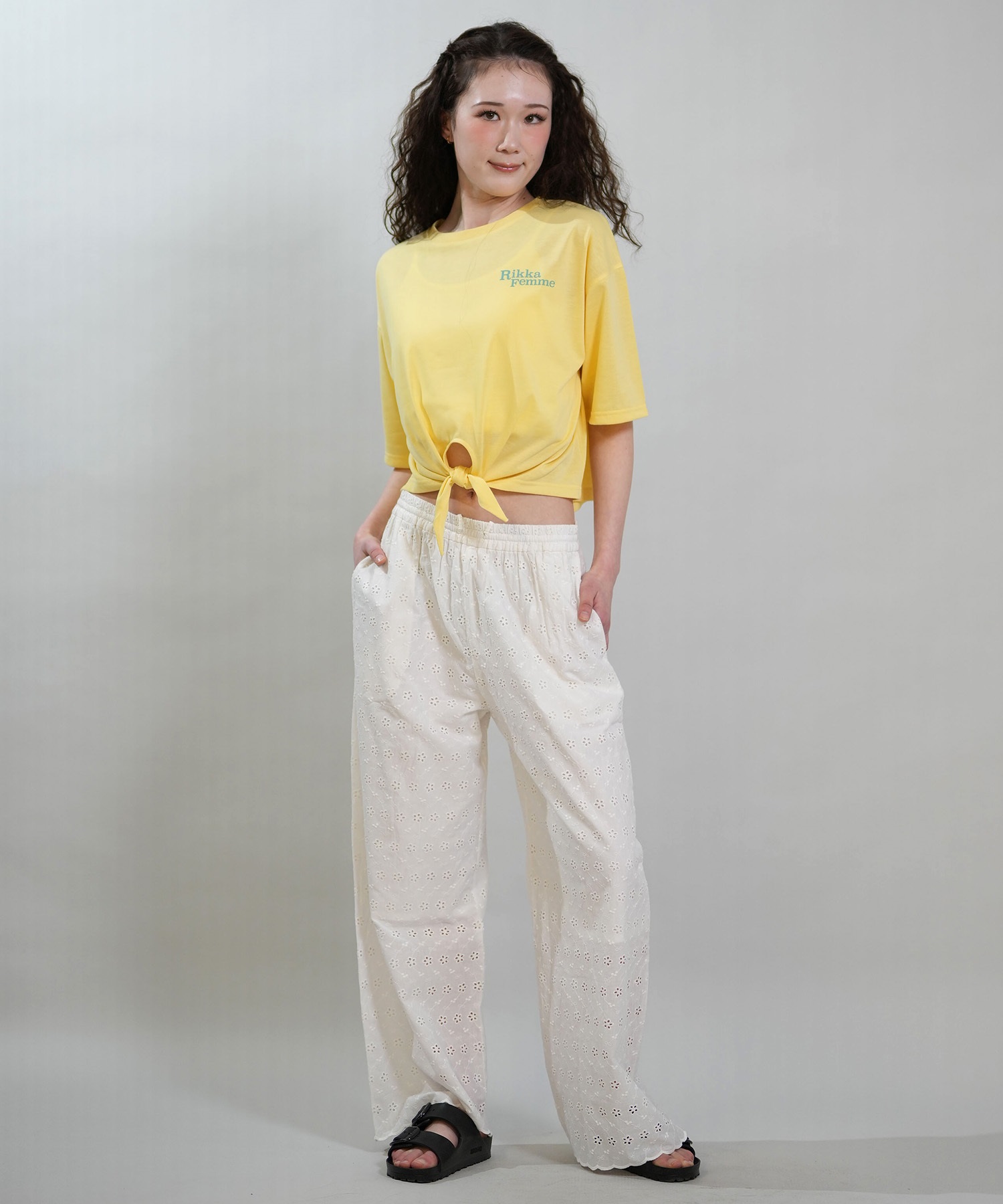 RIKKA FEMME リッカファム 半袖 Tシャツ レディース バックプリント 結びデザイン 吸水速乾 UVカット RF6S-2103(WHT-FREE)