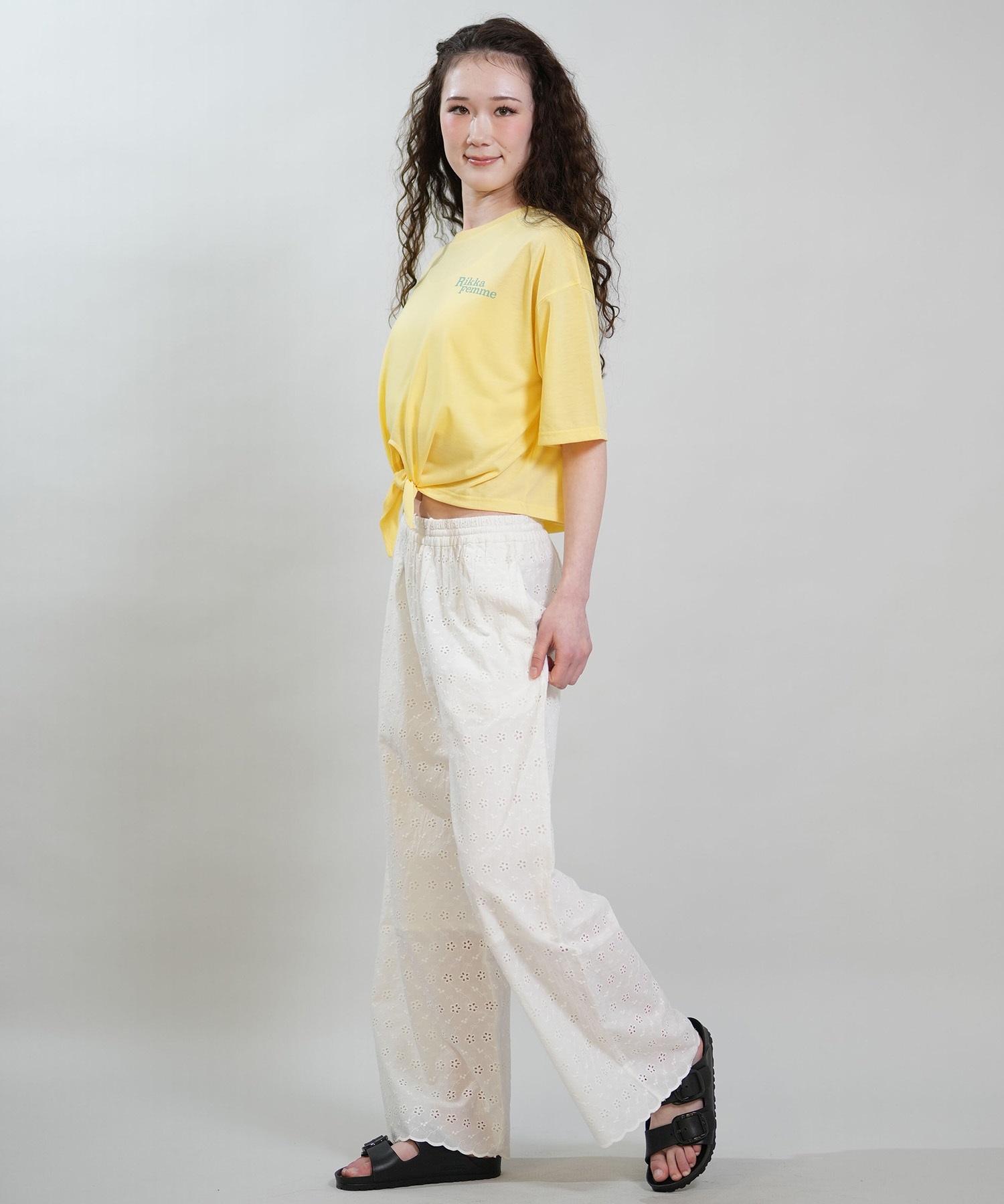 RIKKA FEMME リッカファム 半袖 Tシャツ レディース バックプリント 結びデザイン 吸水速乾 UVカット RF6S-2103(WHT-FREE)