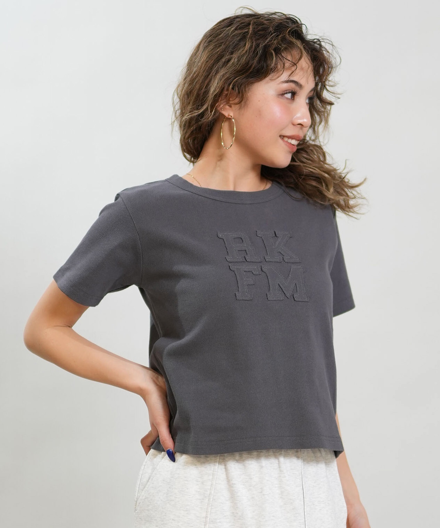 RIKKA FEMME リッカファム 半袖 Tシャツ レディース リブ フロント刺繍 RF6S-2104(WHT-SM)