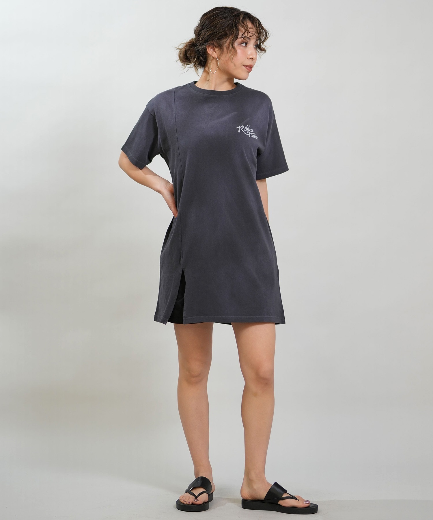 RIKKA FEMME リッカファム 半袖 Tシャツ レディース ワンピース Tシャツワンピ バックプリント RF6S-2105(GRY-FREE)