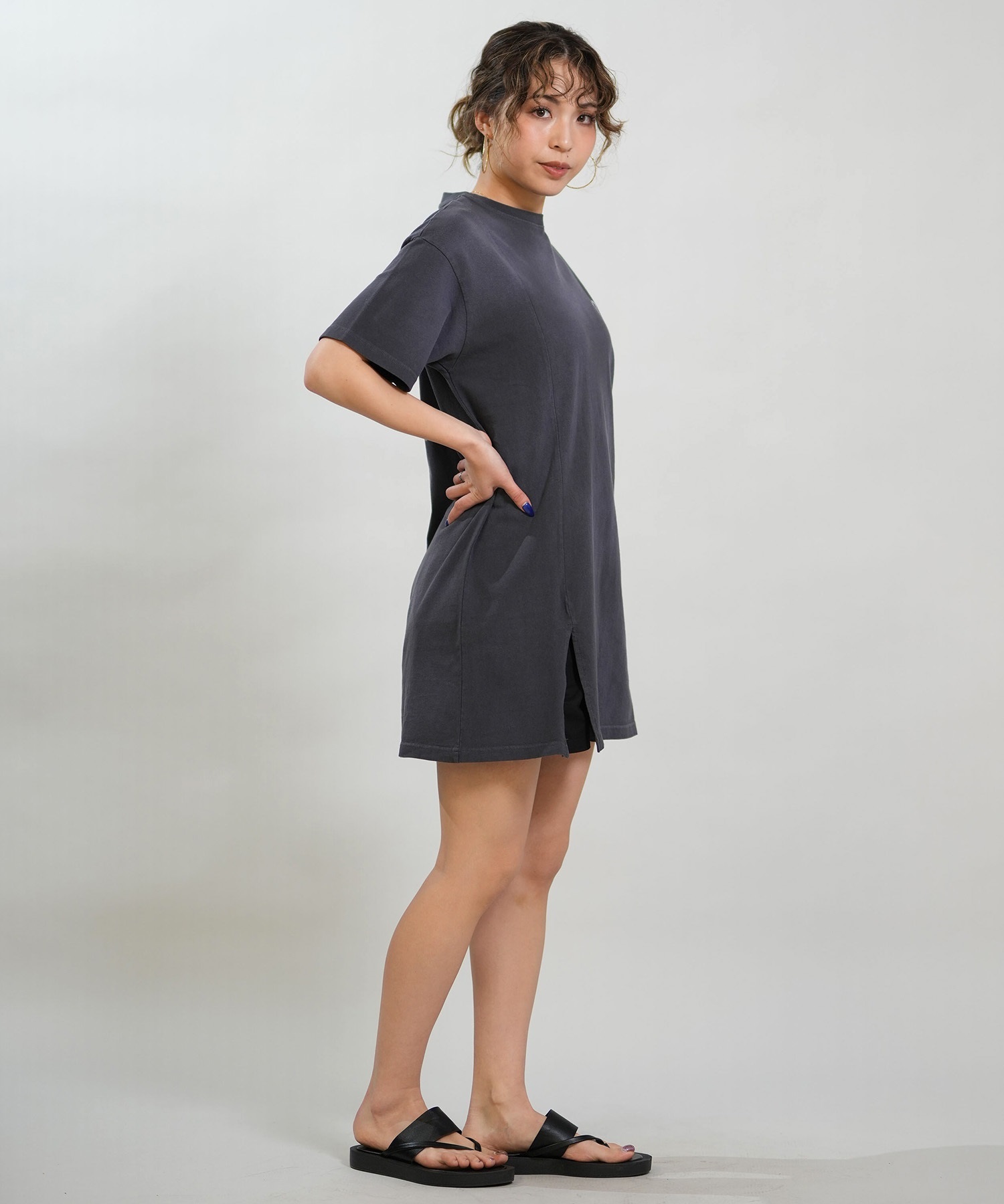 RIKKA FEMME リッカファム 半袖 Tシャツ レディース ワンピース Tシャツワンピ バックプリント RF6S-2105(GRY-FREE)