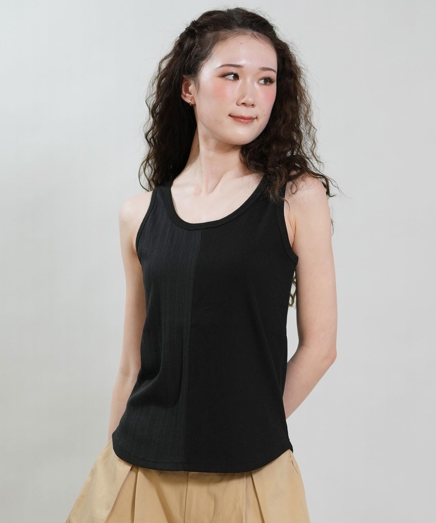 RIKKA FEMME リッカファム タンクトップ レディース リブ 切り替え RF6S-2302(BEG-FREE)