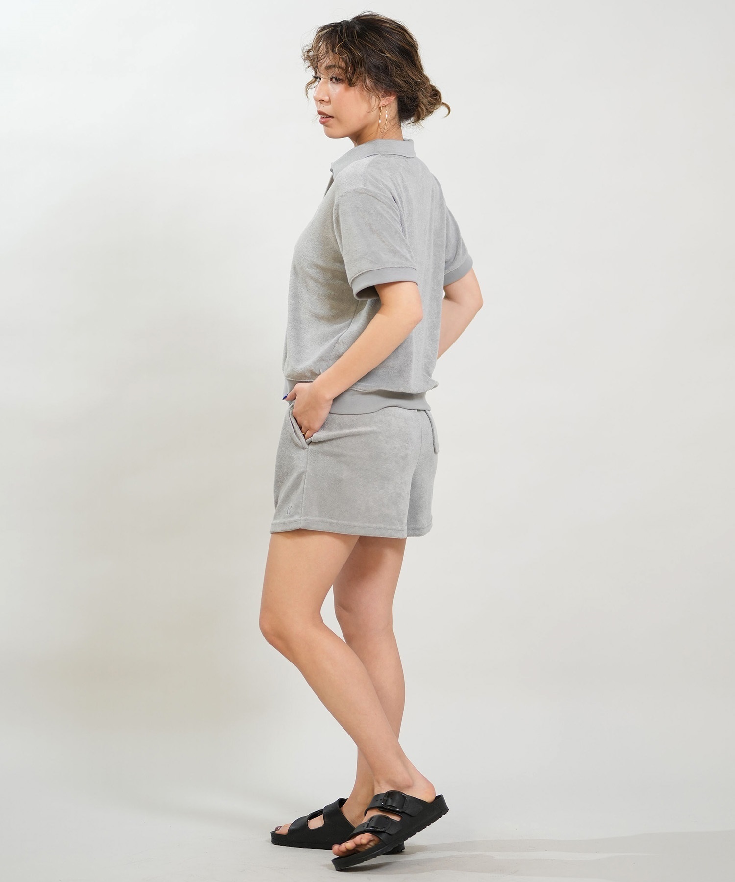 RIKKA FEMME リッカファム 半袖 ポロシャツ レディース パイル生地 吸水速乾 UVカット セットアップ対応 RF6S-2501(GRY-FREE)