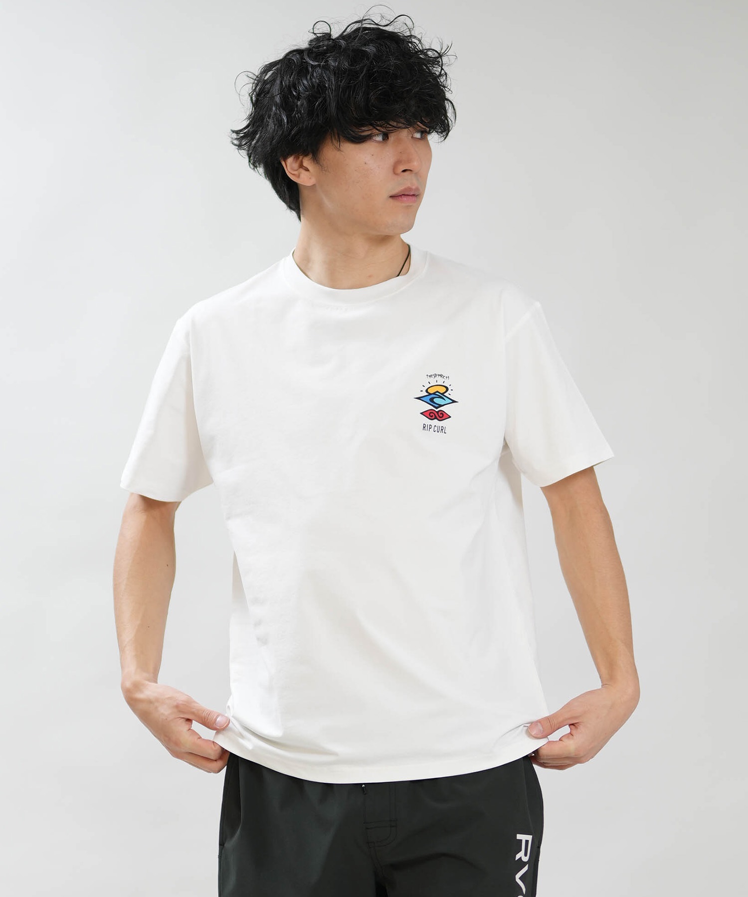 RIP CURL リップカール 半袖 Tシャツ メンズ UVカット SEARCH ICON RASH RCM6S-4303(BLK-M)
