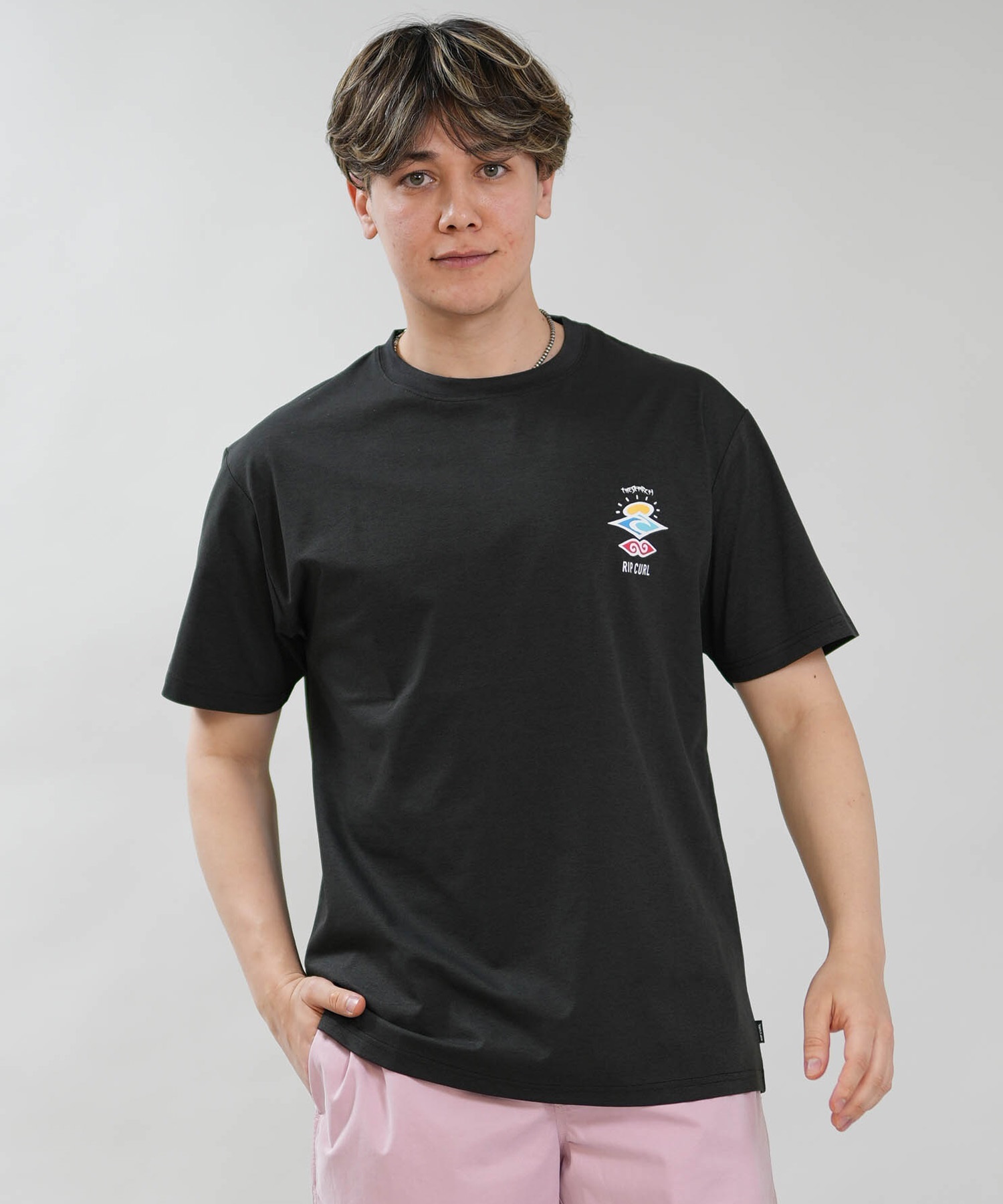 RIP CURL リップカール 半袖 Tシャツ メンズ UVカット SEARCH ICON RASH RCM6S-4303(BLK-M)