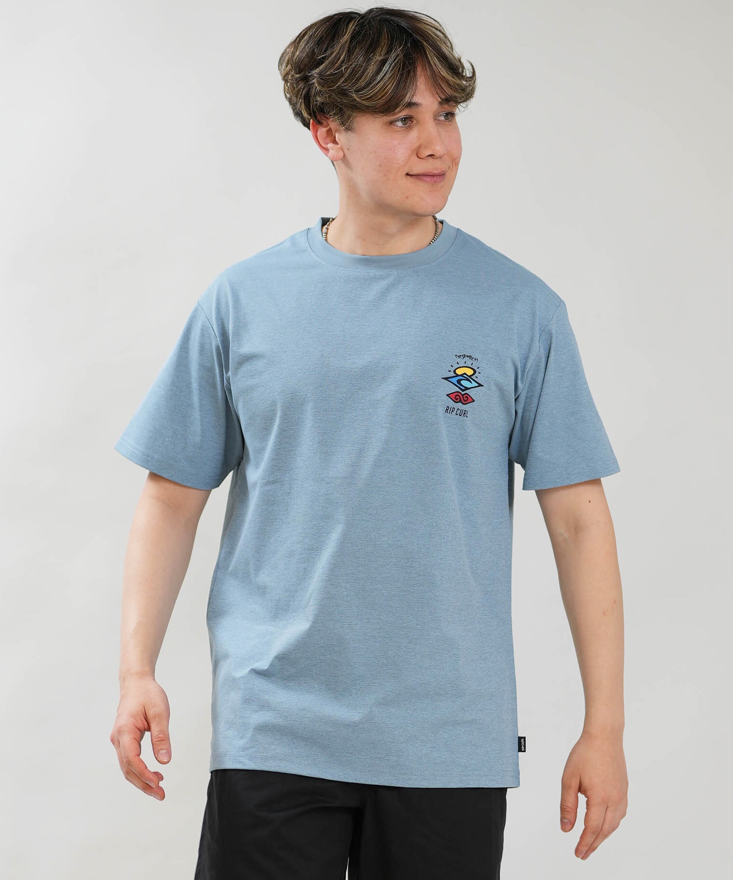 RIP CURL リップカール 半袖 Tシャツ メンズ UVカット SEARCH ICON RASH RCM6S-4303(BLK-M)