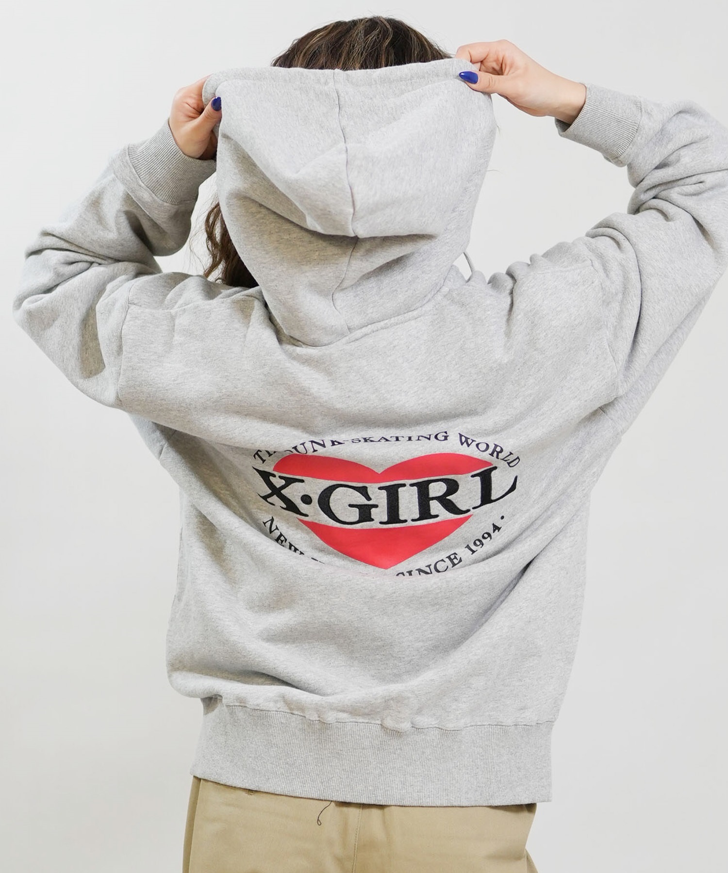 X-GIRL エックスガール ジップアップ パーカー レディース オーバーサイズ HEART LG ZIP SWT HD 105254012028(BLACK-S)