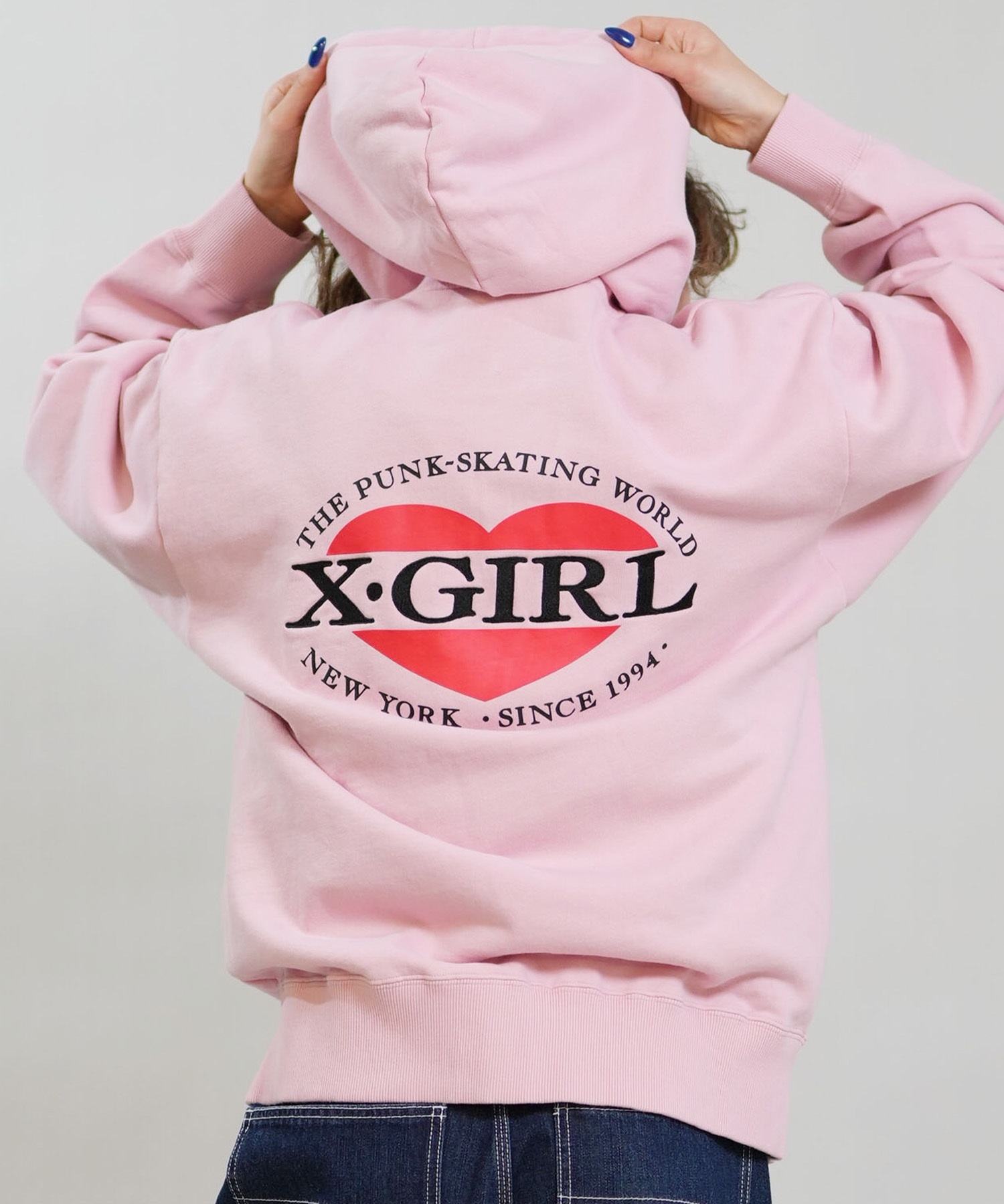 X-GIRL エックスガール ジップアップ パーカー レディース オーバーサイズ HEART LG ZIP SWT HD 105254012028(BLACK-S)