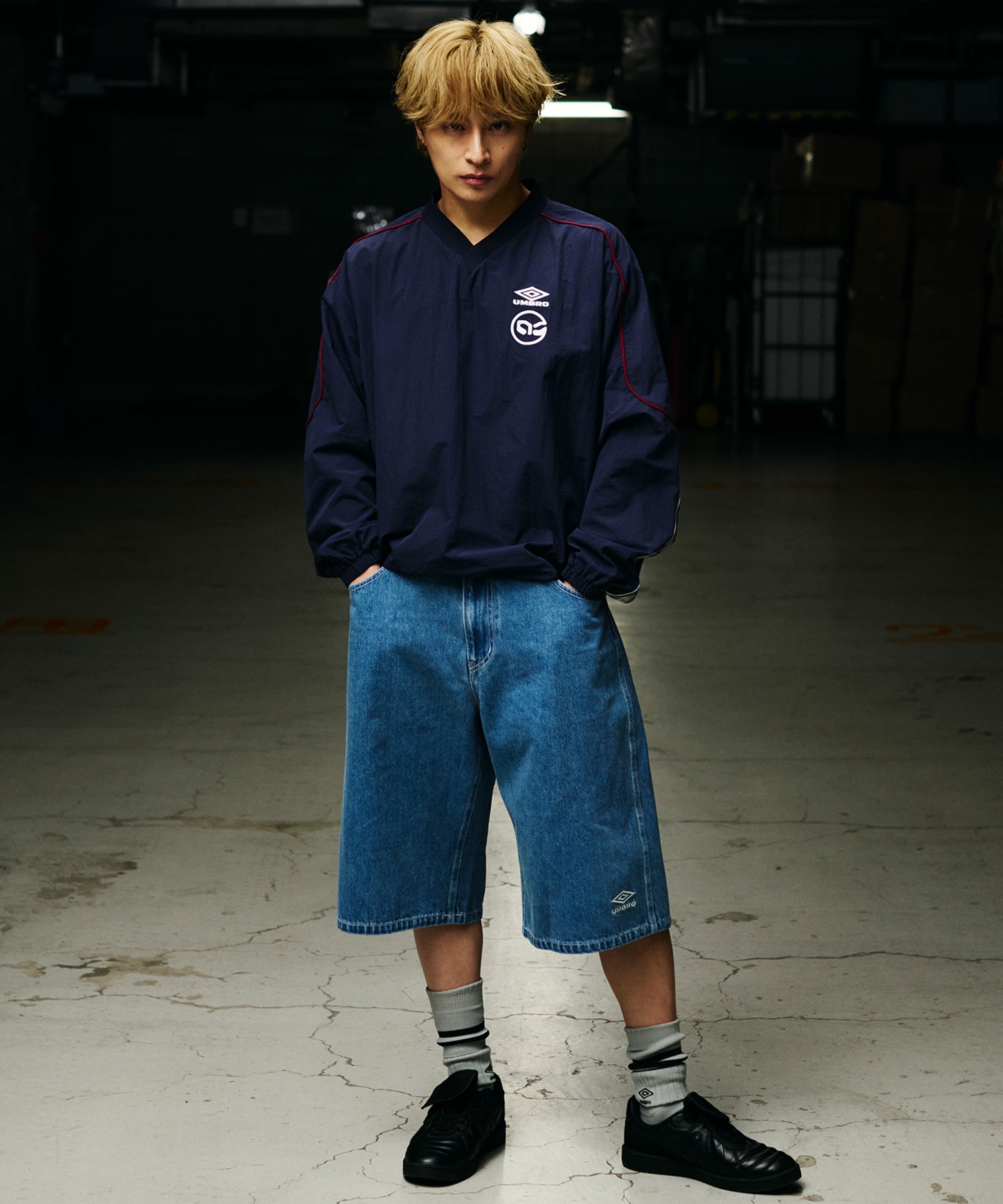 UMBRO アンブロ × ALAN SHIRAHAMA デニムショーツ UM26SSAL-PT03(BLACK-M)
