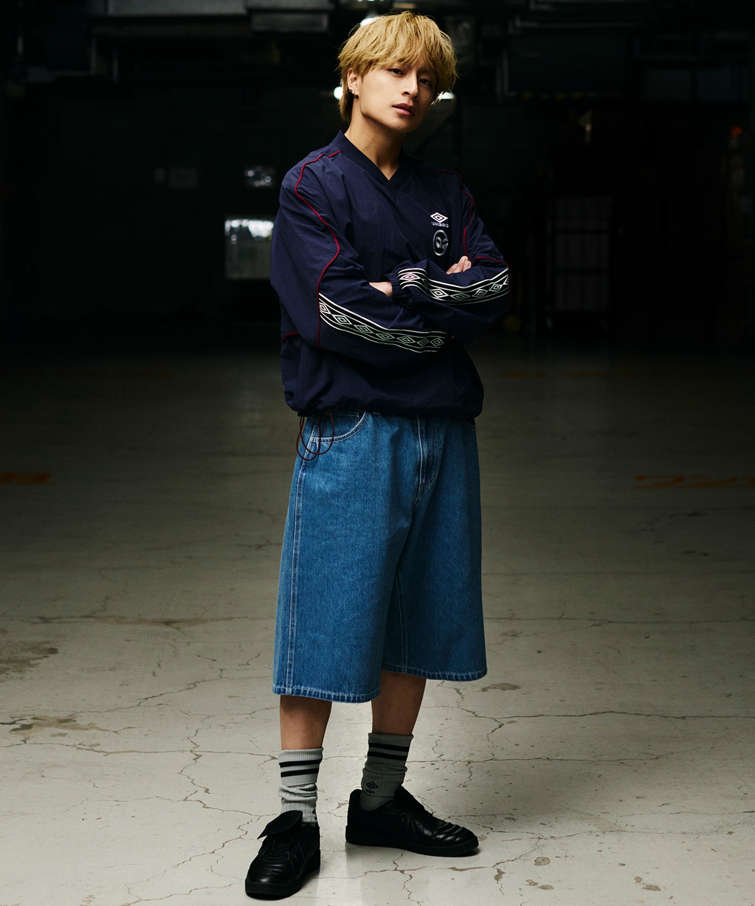 UMBRO アンブロ × ALAN SHIRAHAMA デニムショーツ UM26SSAL-PT03(BLACK-M)