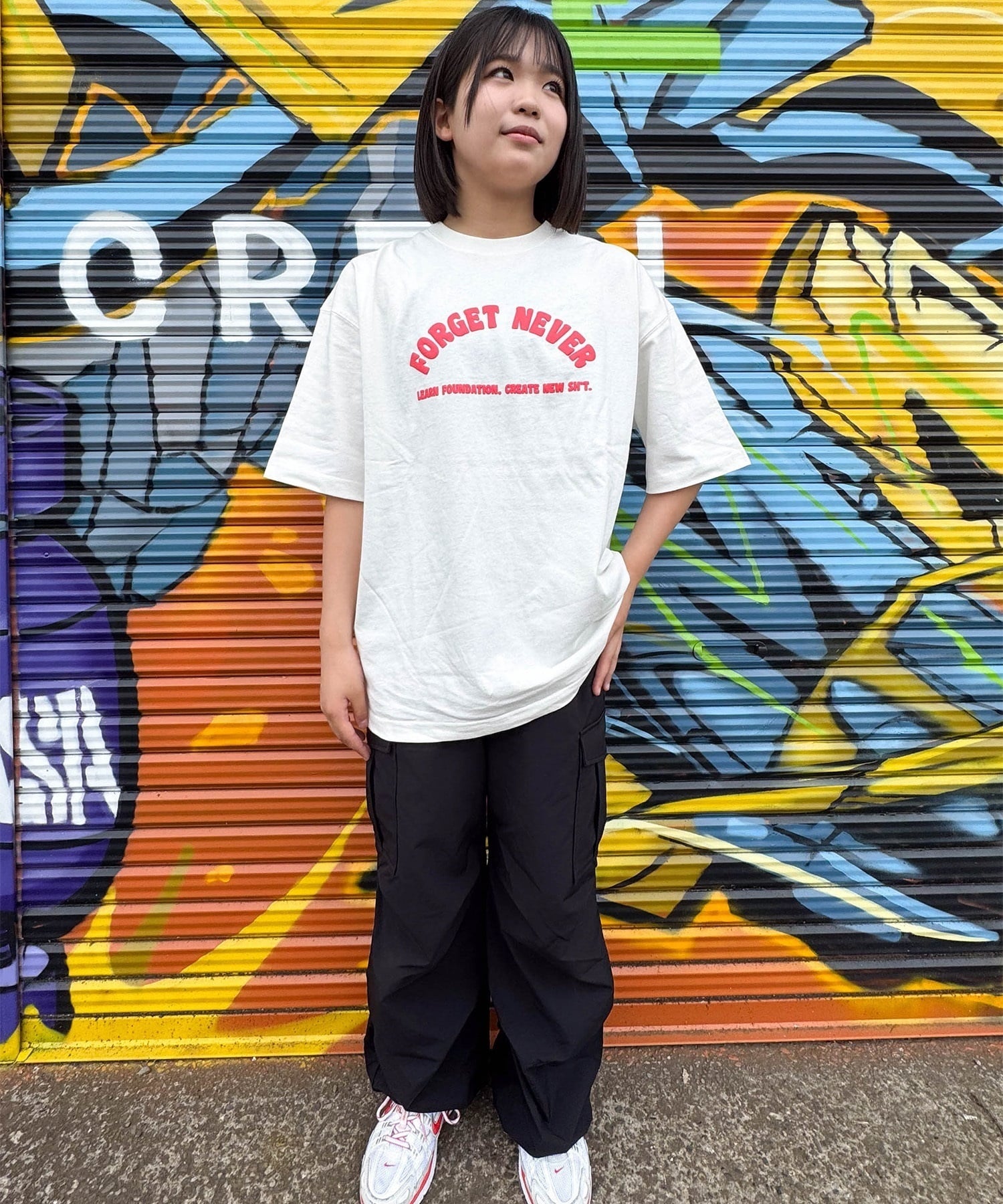 FORGET NEVER フォーゲットネバー コラボレーション 半袖 Tシャツ メンズ バックプリント 263OO1ST943FN ムラサキスポーツ限定(WHT-M)