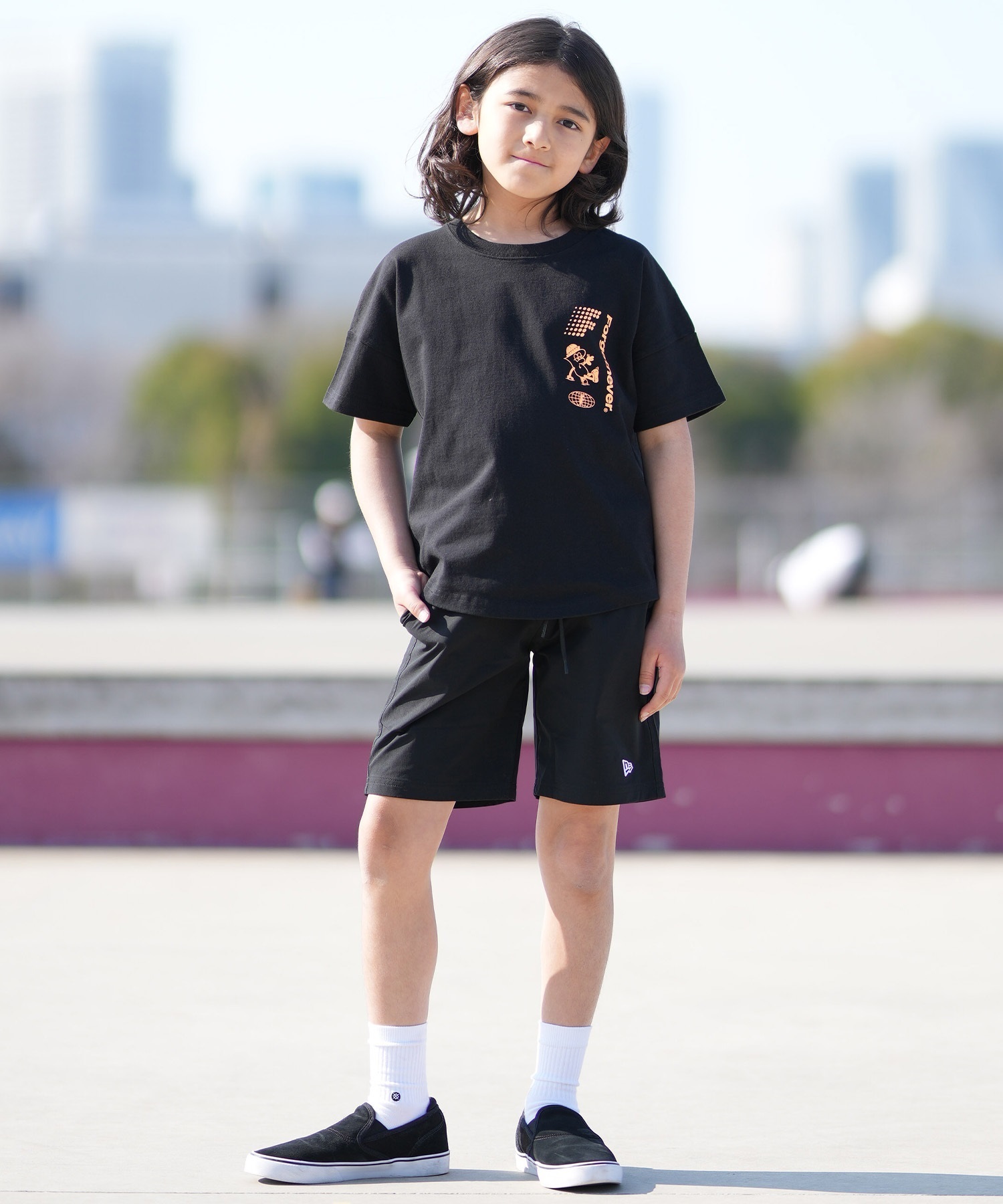 FORGET NEVER フォーゲットネバー 半袖 Tシャツ キッズ ジュニア 子供 グラフィックTシャツ 263OO3ST942FN ムラサキスポーツ限定(BLK-130cm)