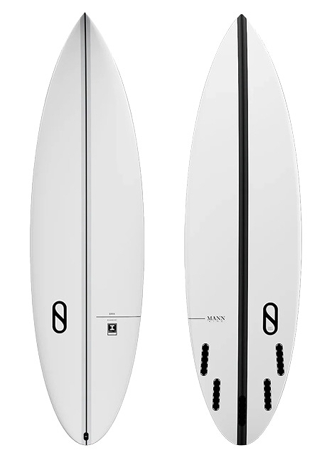 s-DRK OL - SHOP NEWS | ムラサキスポーツオンラインストア 通販 Two white surfboards standing upright side by side against a white background, each with a black center stringer and fin boxes visible.