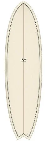 image - SHOP NEWS | ムラサキスポーツオンラインストア 通販 Cream-colored surfboard with a dark outline and a swallowtail, photographed vertically.