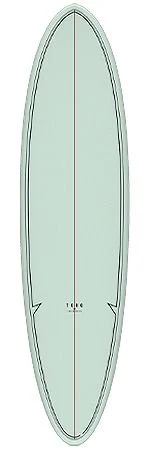 image - SHOP NEWS | ムラサキスポーツオンラインストア 通販 Mint-green long surfboard, viewed from above, with a central stringer and darker edge outline.