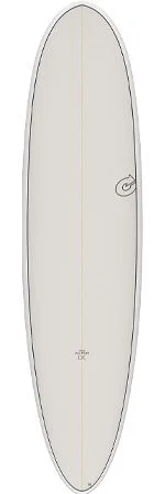 image - SHOP NEWS | ムラサキスポーツオンラインストア 通販 White surfboard with a beige deck, shown vertically, with a logo on the right side.