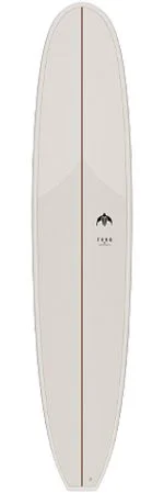 image - SHOP NEWS | ムラサキスポーツオンラインストア 通販 Cream longboard surfboard with a red center stringer and a small black logo near the middle.
