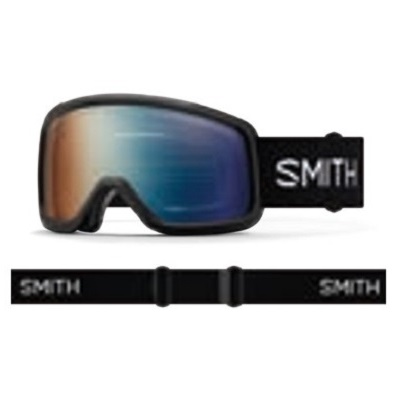 Smith ski goggles with a black adjustable strap and reflective orange–blue lens; strap reads SMITH.