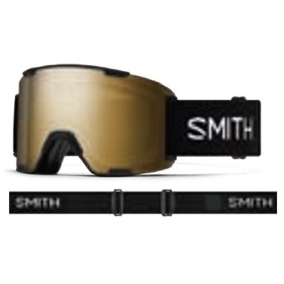 Smith ski goggles with a gold mirrored lens and black adjustable strap showing the SMITH logo.
