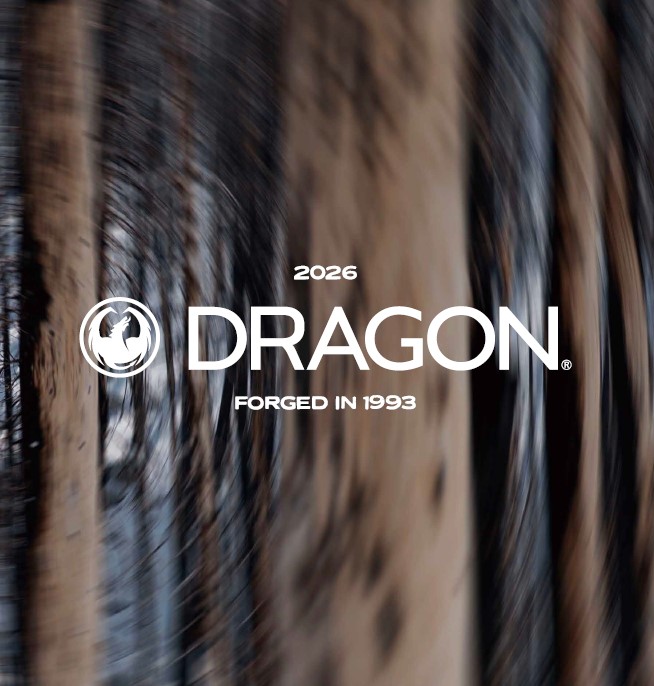 Dragon logo with a circular dragon emblem and the word 'DRAGON' over a blurred wooden background, including the text '2026' and 'FORGED IN 1993'